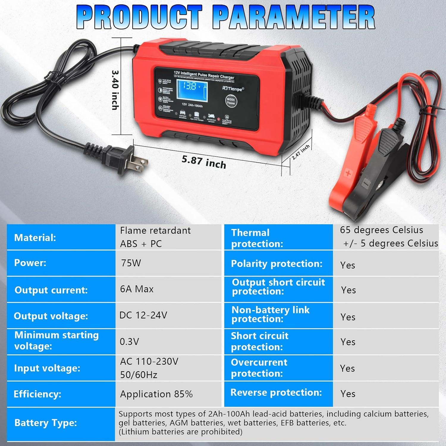 Cargador de Batería Automático JESTMOTOR 12V 24V 6A