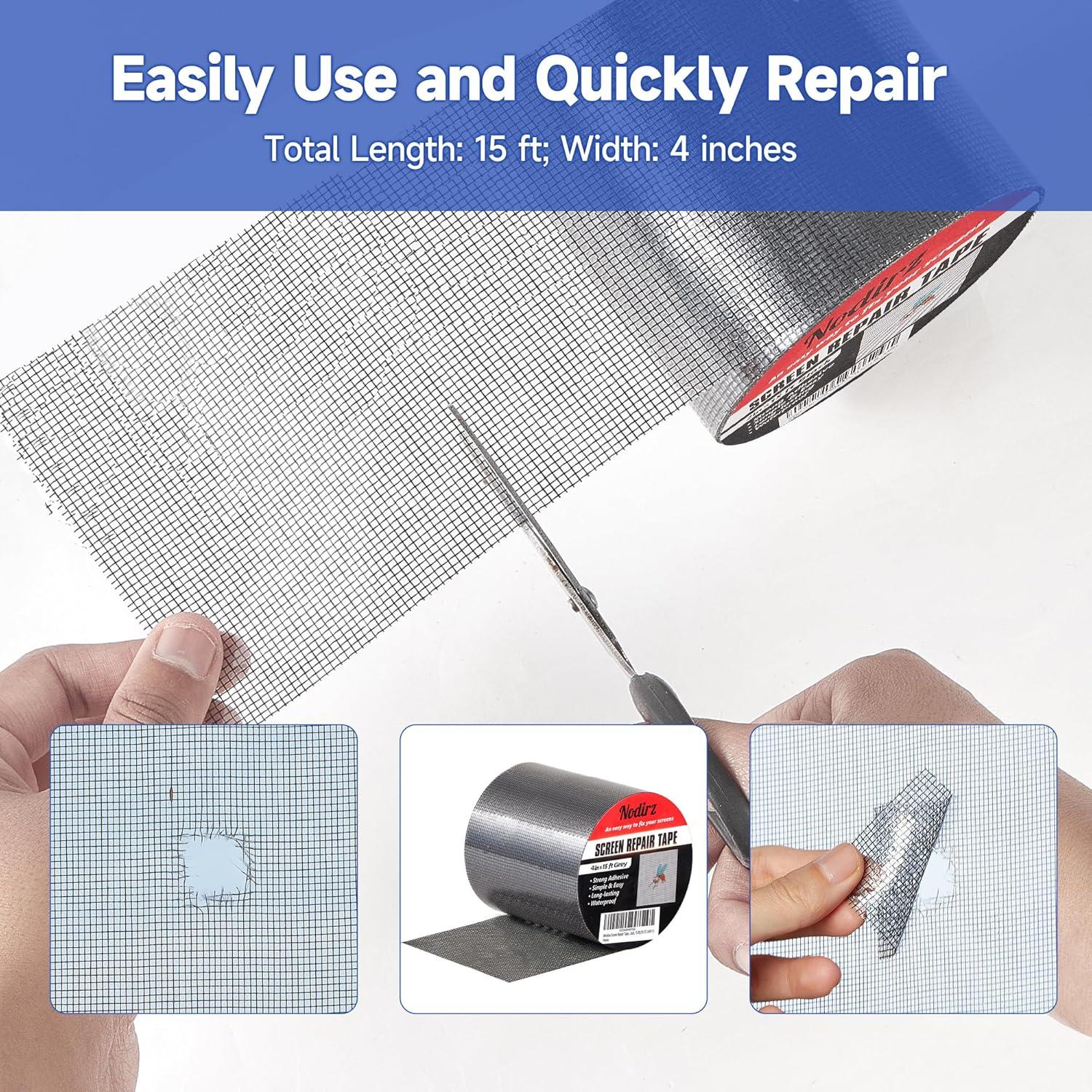 Window Screen Repair Tape, Screen Rrepair Kit for Windows or Doors Screen Repair, Strong Adhesive Screen Patch Repair Kit Mesh Repair(4 in X 15 FT, Grey)