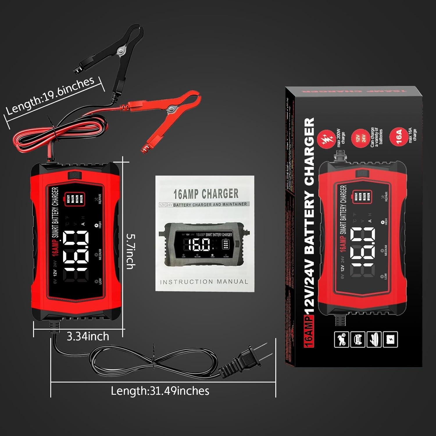 Cargador de Batería Inteligente Dght 16A 12V/24V Litio/Plomo