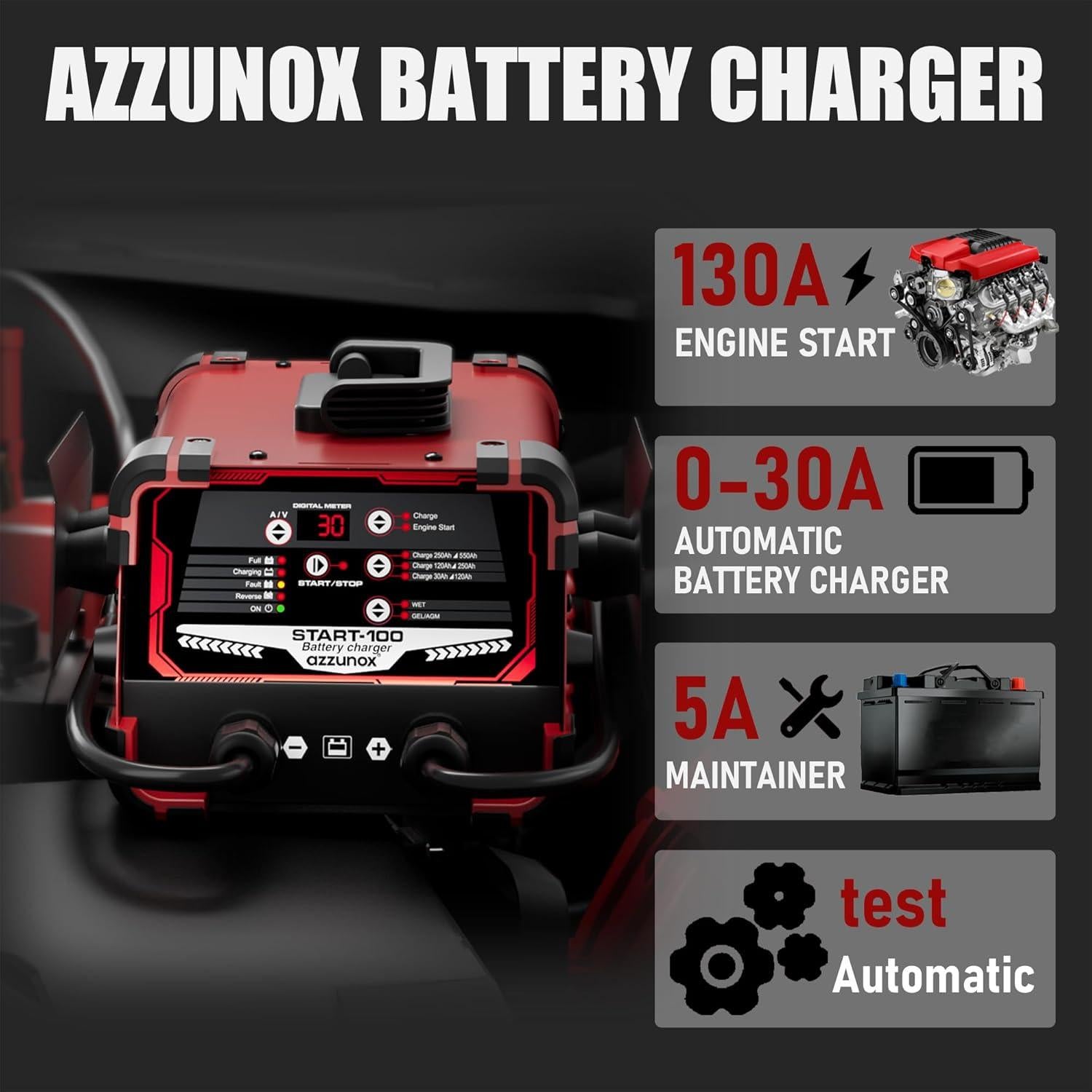 Cargador de Batería Automático AZZUNOX 12V 24V 130A