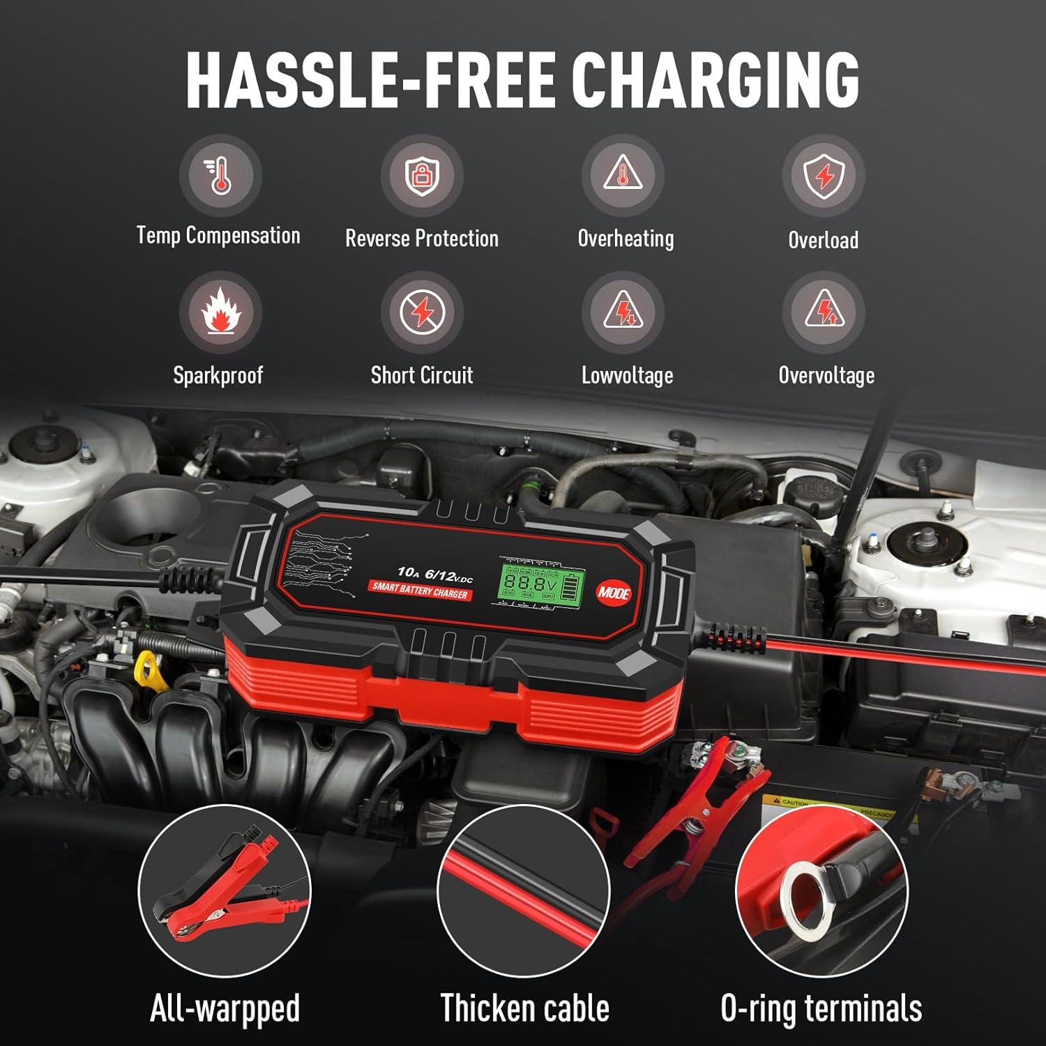 Cargador de Batería Sailnovo 10A 6V/12V Mantenedor Inteligente