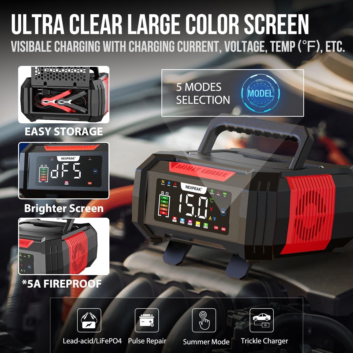 Cargador de Batería NEXPEAK 15A 12V/24V Inteligente 9 Etapas