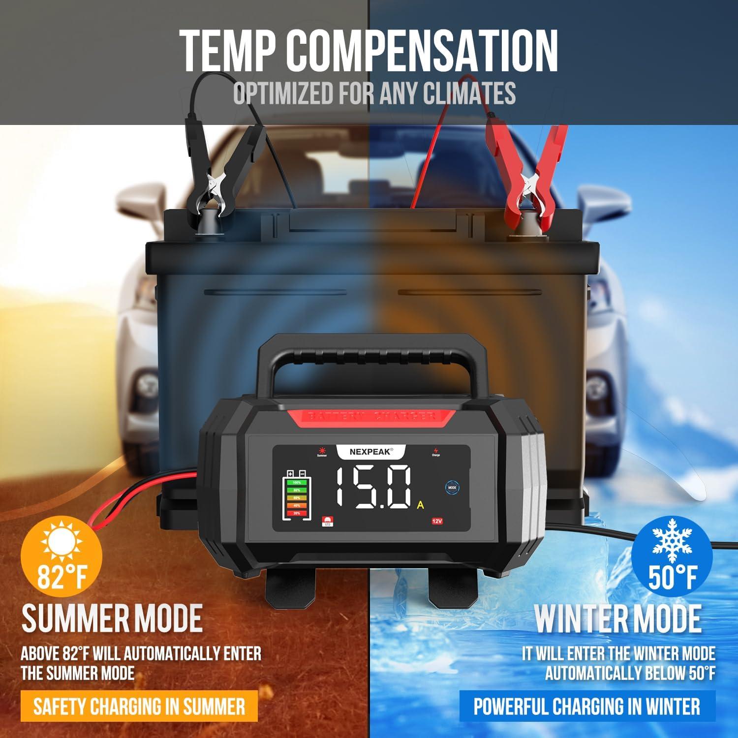 Cargador de Batería NEXPEAK 15A 12V/24V Inteligente 9 Etapas