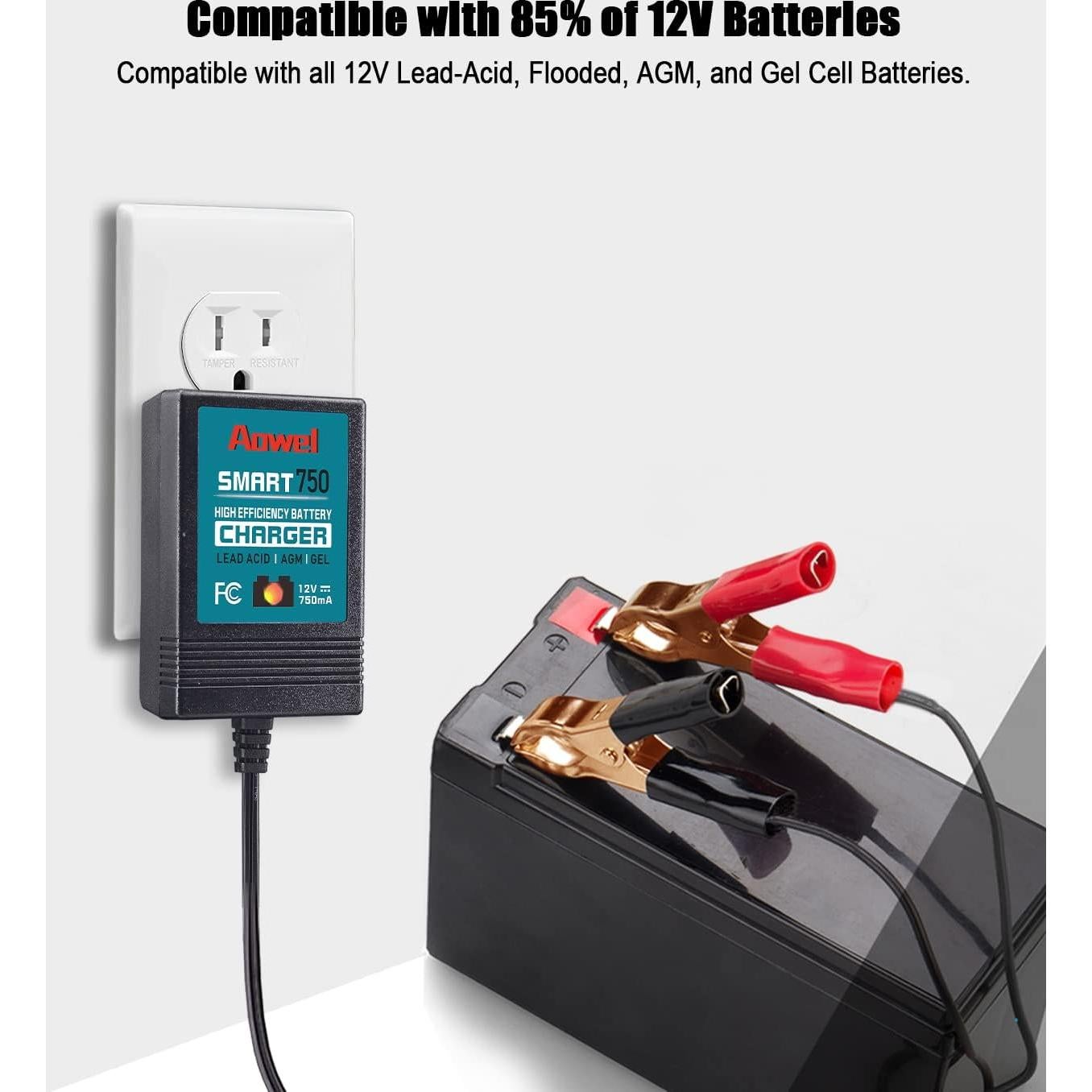 Cargador de batería inteligente Aowel 12V 750mA para coches y motos