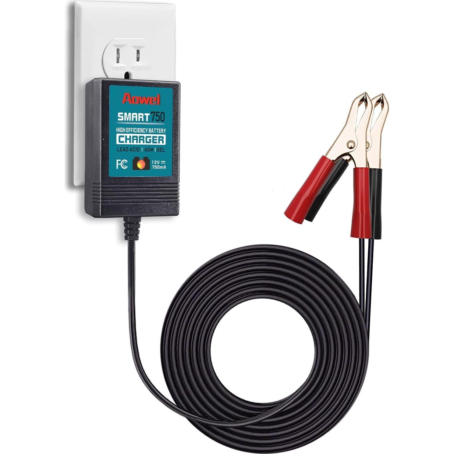 Cargador de batería inteligente Aowel 12V 750mA para coches y motos