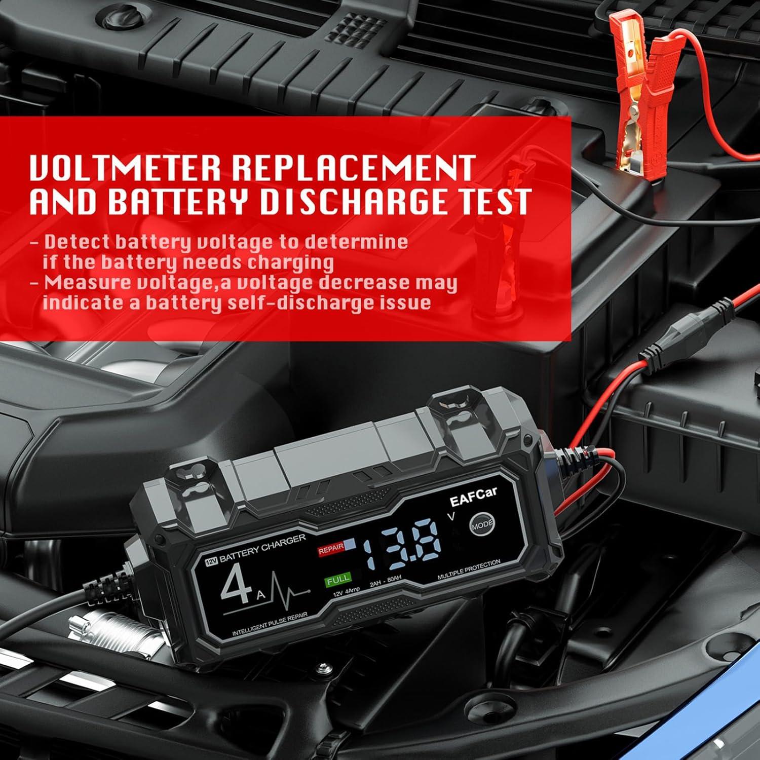 Cargador de Batería 12V EAFCar 4A con Pantalla LCD