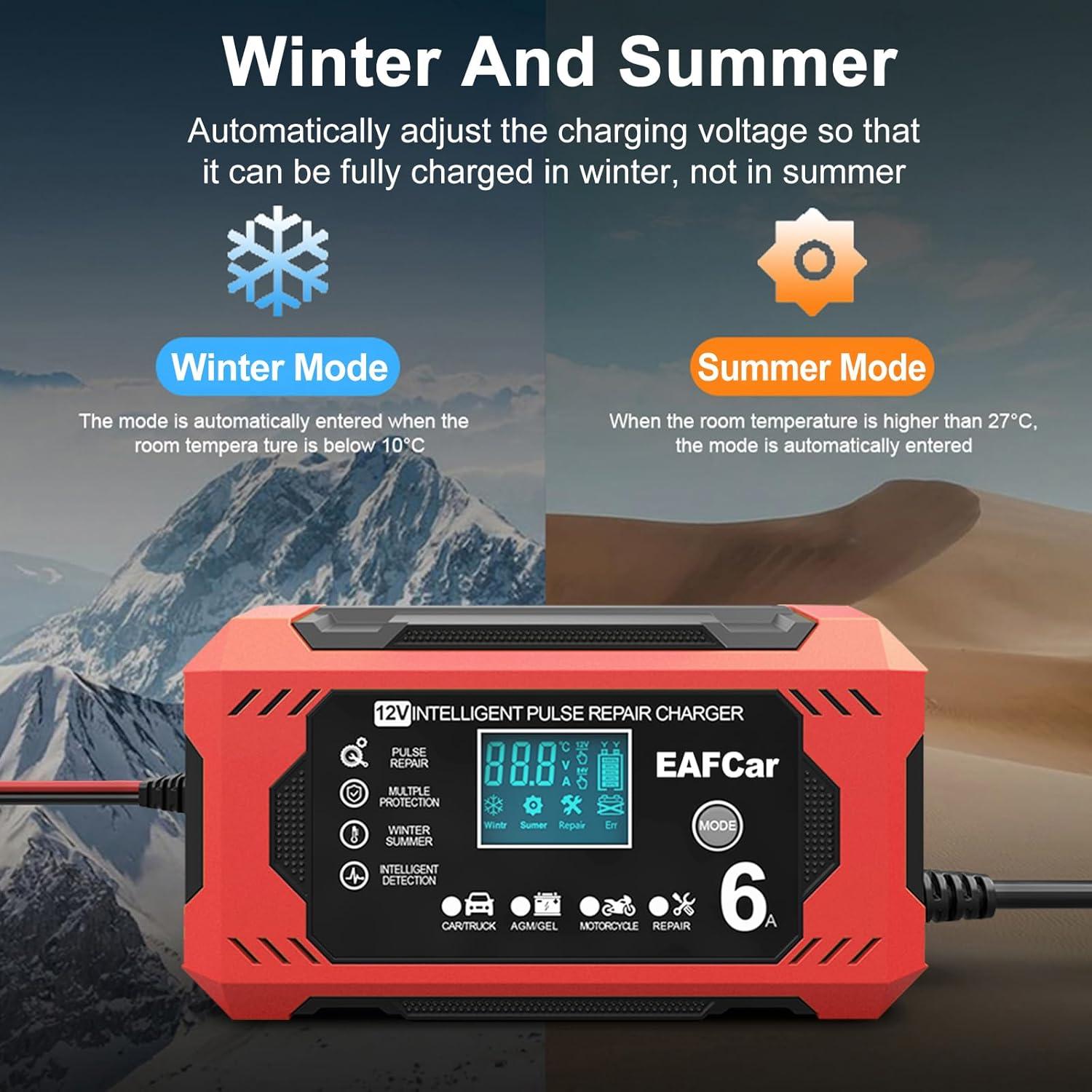 Cargador de Batería 12V EAFCar 6A Automático con LCD