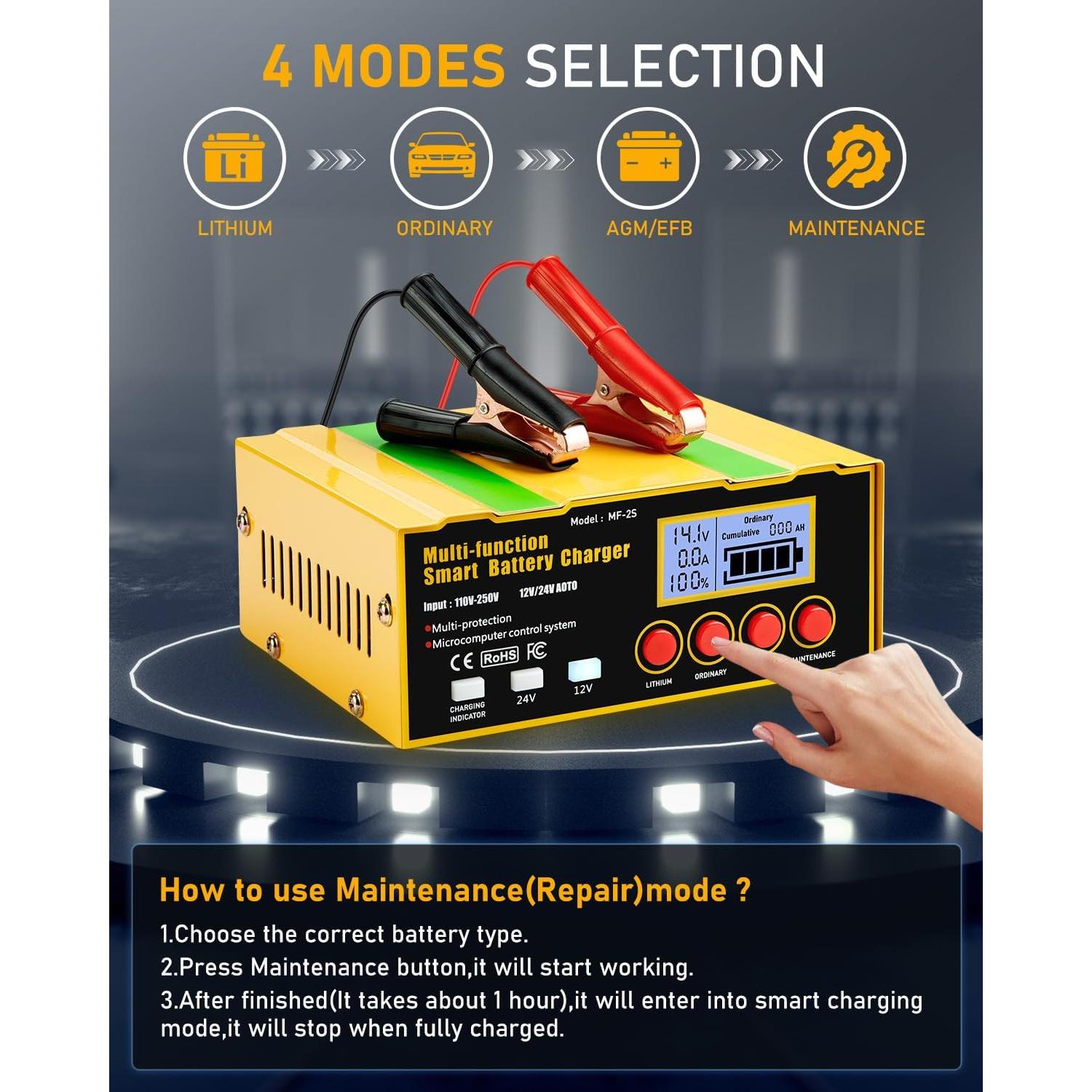 Cargador de Batería Inteligente Huiaipaic 12V/24V 12A