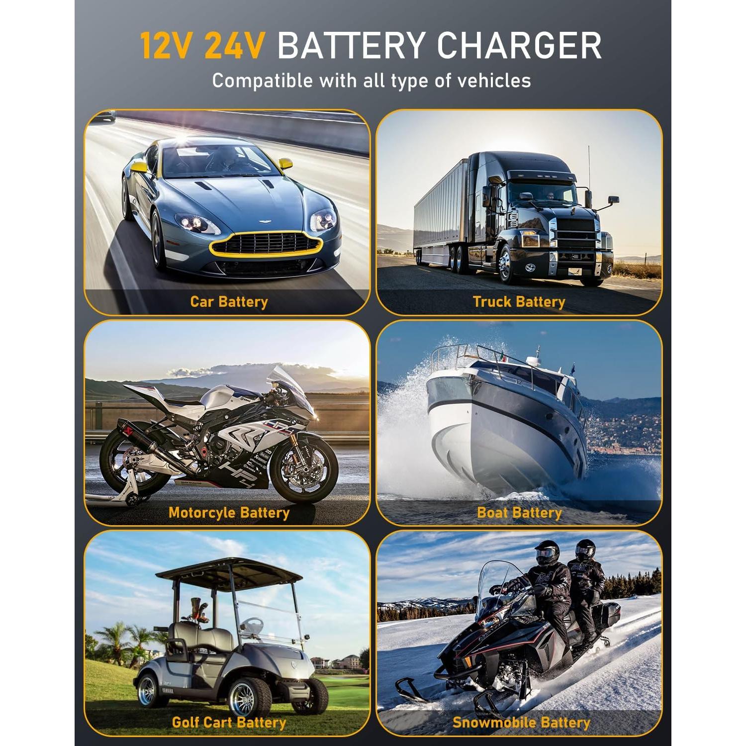 Cargador de Batería Inteligente Huiaipaic 12V/24V 12A