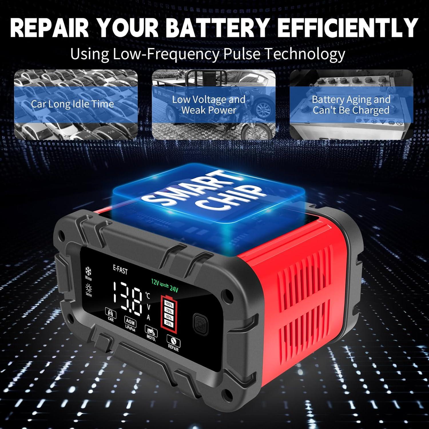 Cargador de Batería E-FAST 12/24V 20A Inteligente Automático