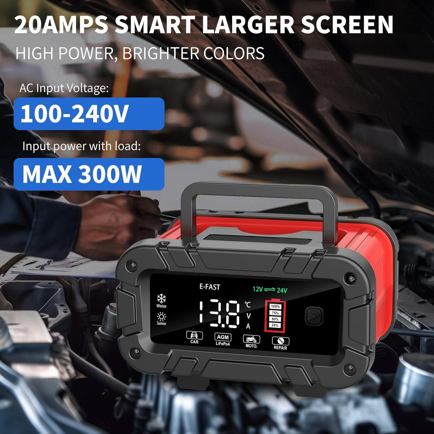 Cargador de Batería E-FAST 12/24V 20A Inteligente Automático