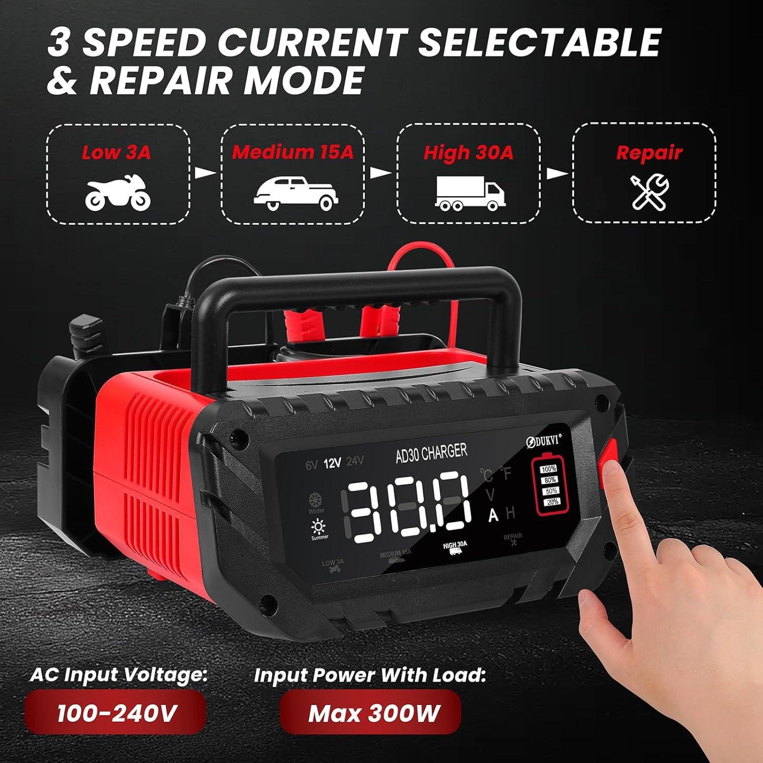 Cargador Inteligente DUKVI 30A 6V/12V/24V para Baterías