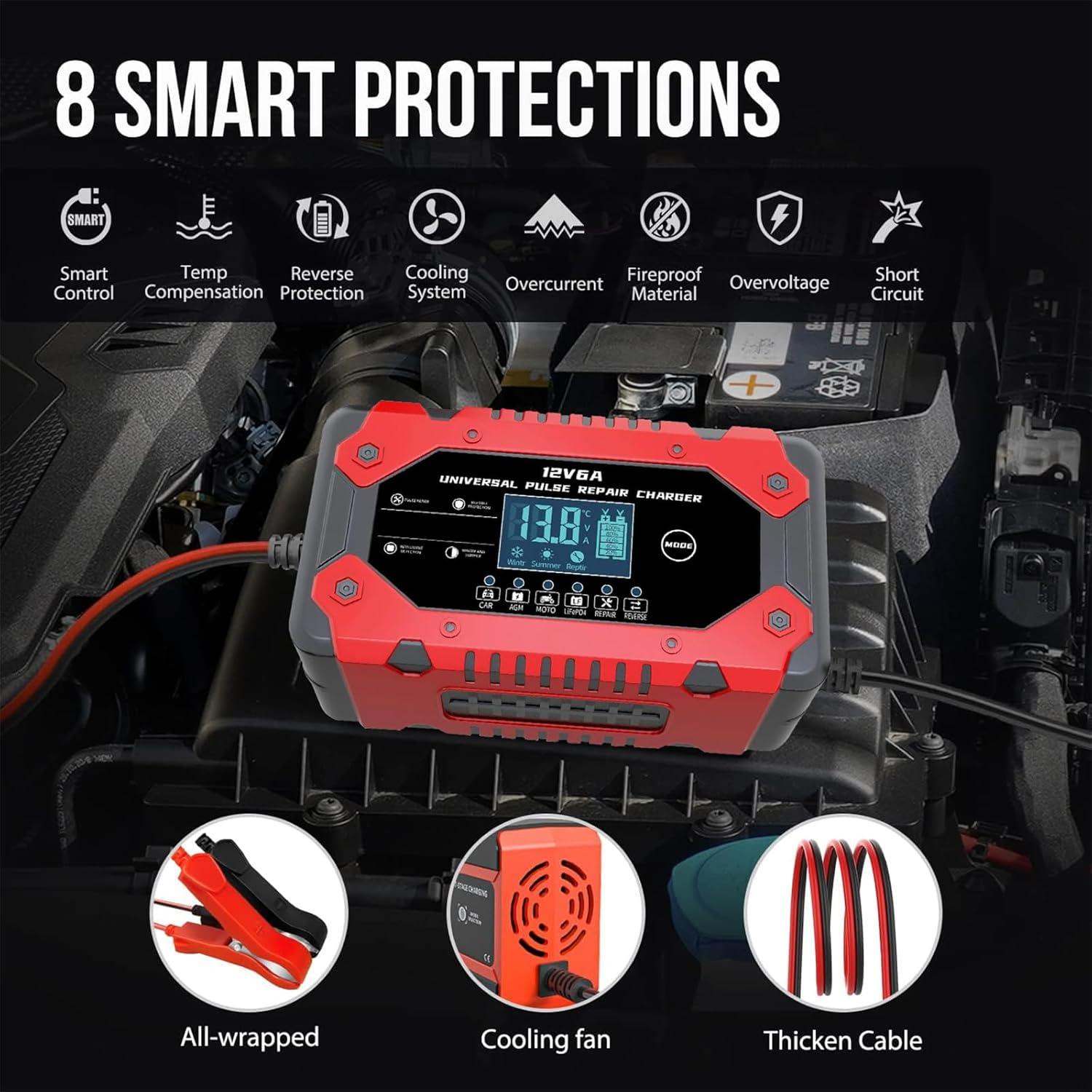 Cargador de Batería 12V 6A Genérico Inteligente con LCD