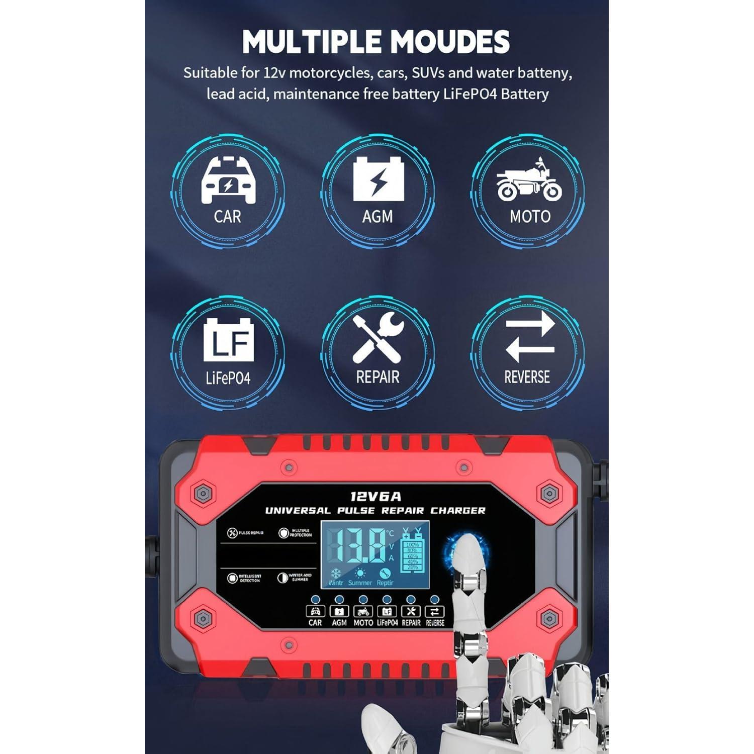 Cargador de Batería 12V 6A Genérico Inteligente con LCD