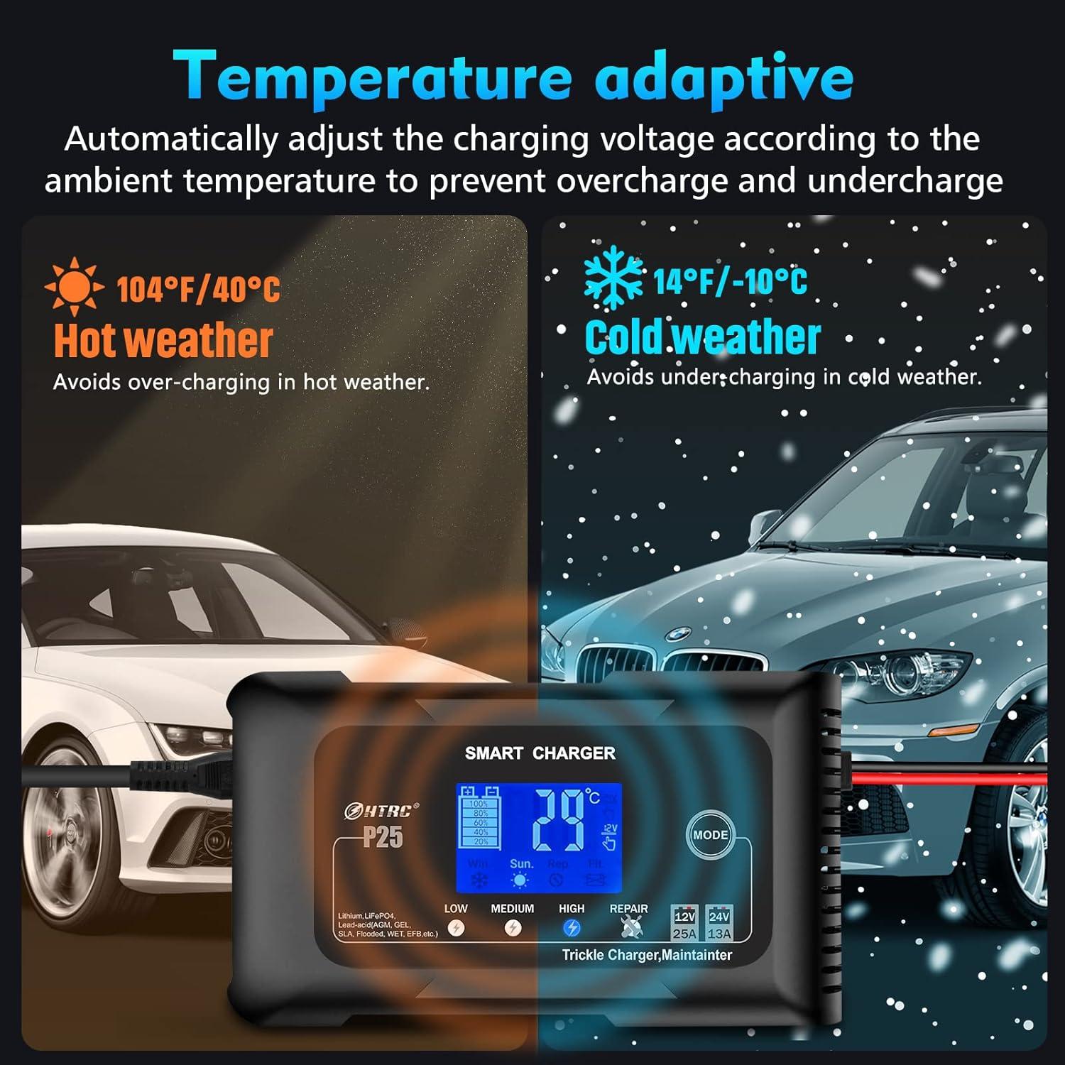 Cargador de Batería Inteligente ZHIHIUI 25A 12V/24V Litio/Plomo