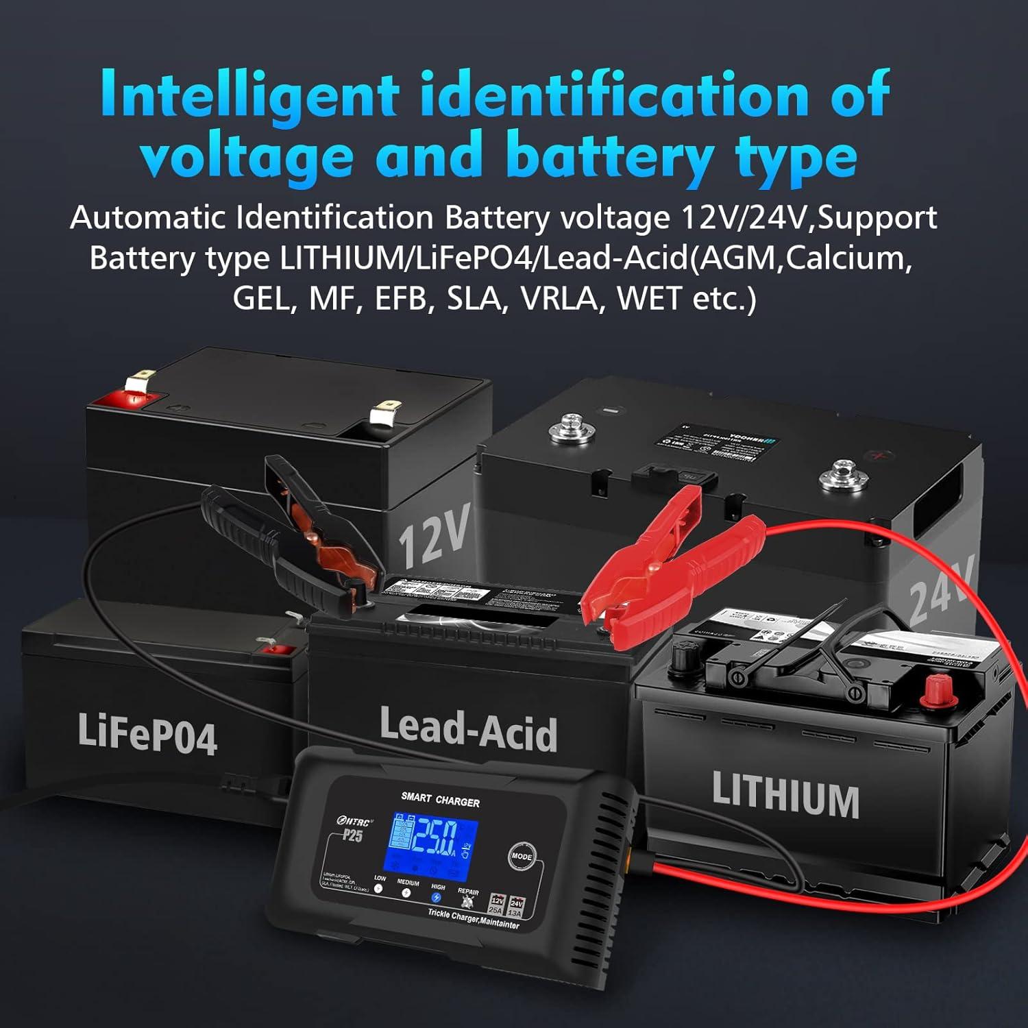 Cargador de Batería Inteligente ZHIHIUI 25A 12V/24V Litio/Plomo