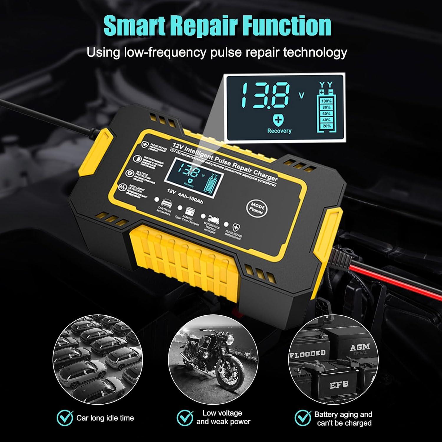 Cargador de Batería 12V 6A Inteligente para Autos y Motos