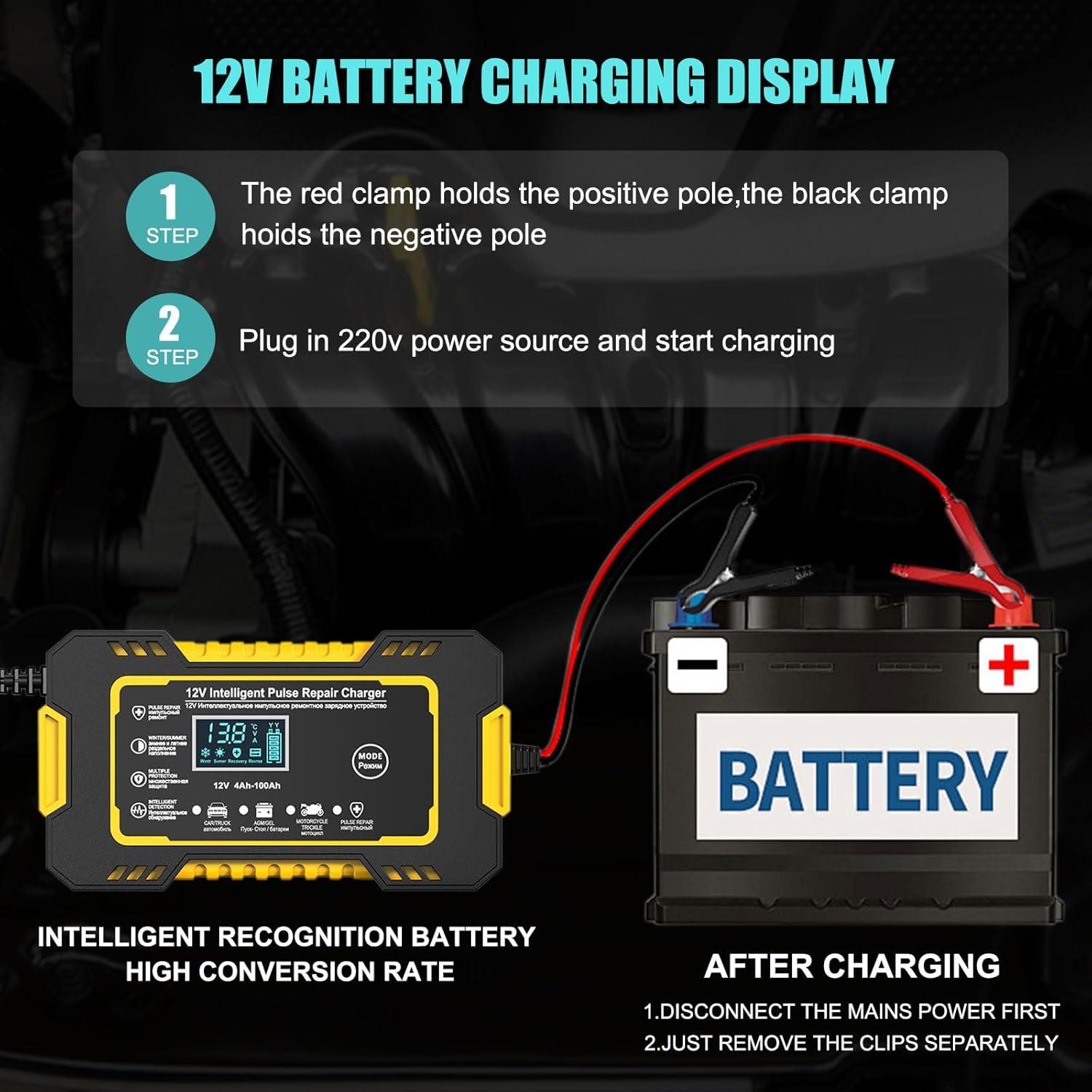 Cargador de Batería 12V 6A Inteligente para Autos y Motos