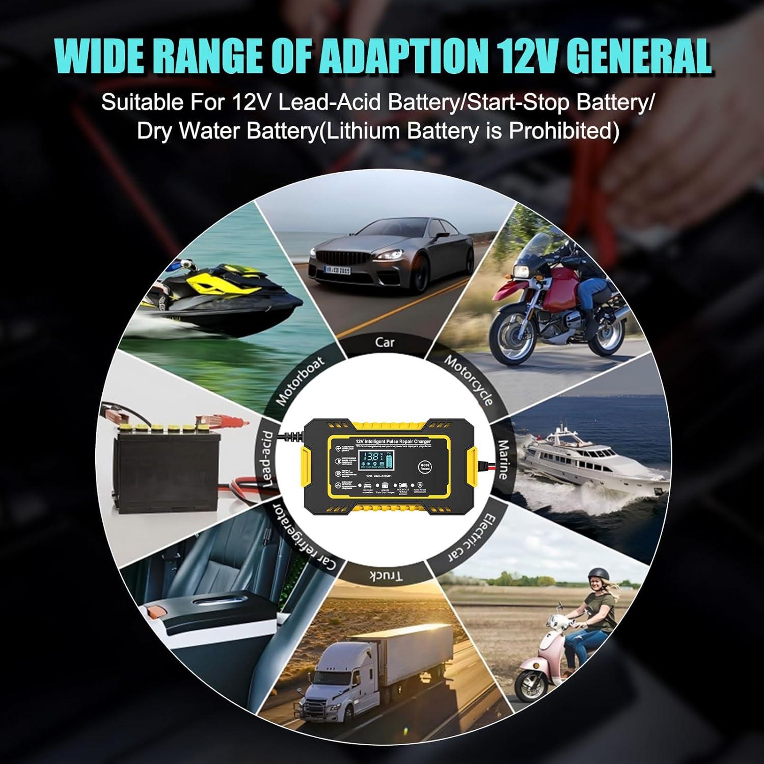 Cargador de Batería 12V 6A Inteligente para Autos y Motos