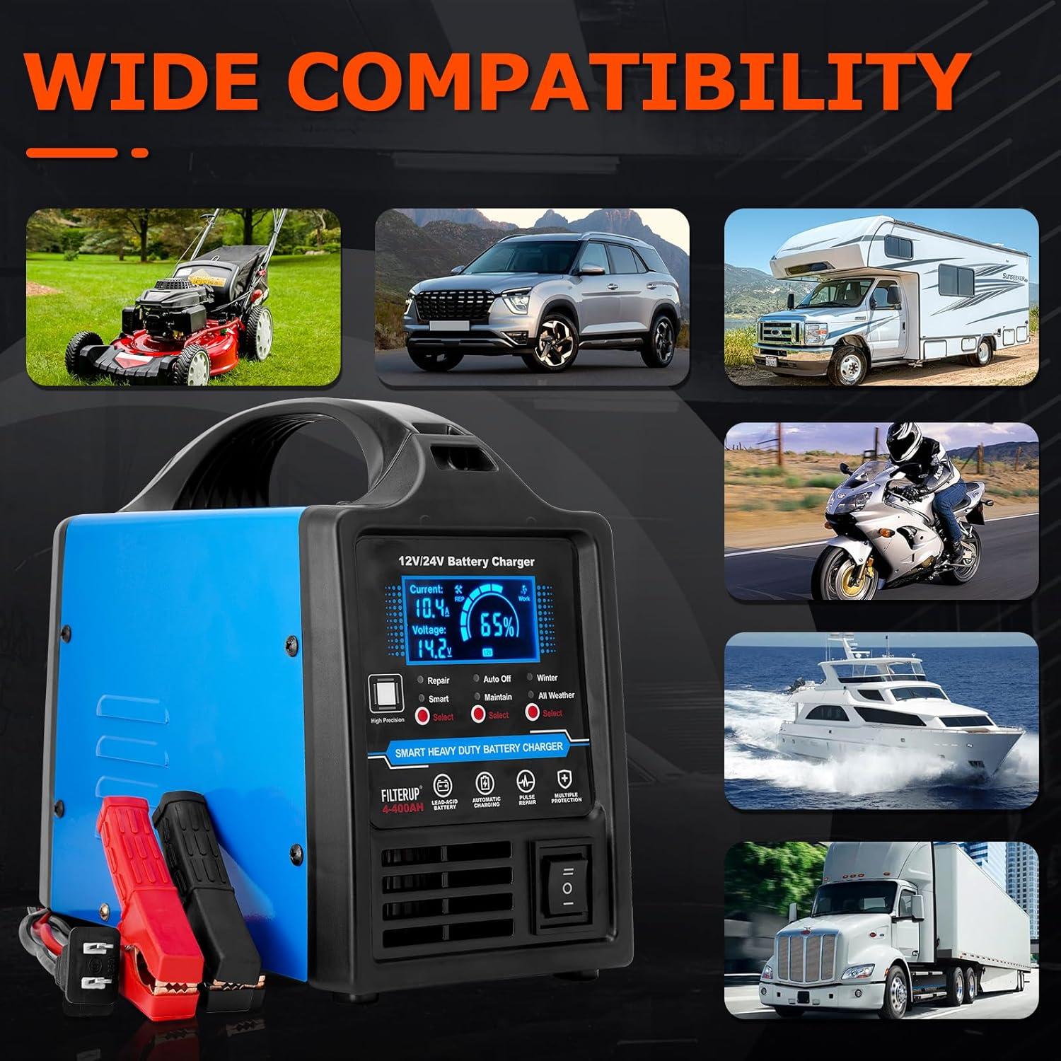 Cargador de Batería Plomo-Ácido 12V 24V FILTERUP 0-15A