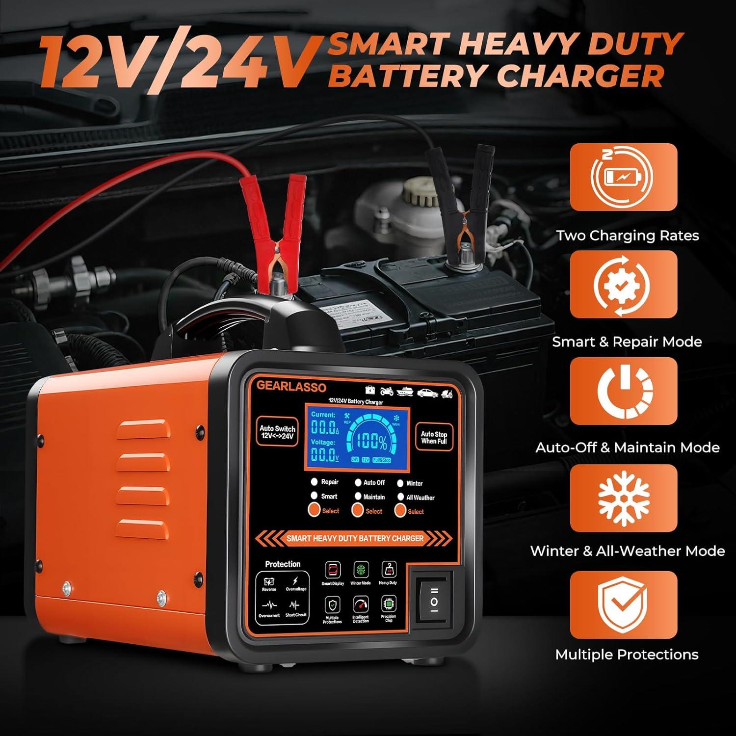 Cargador de Batería Inteligente GEARLASSO 12V 24V 15A