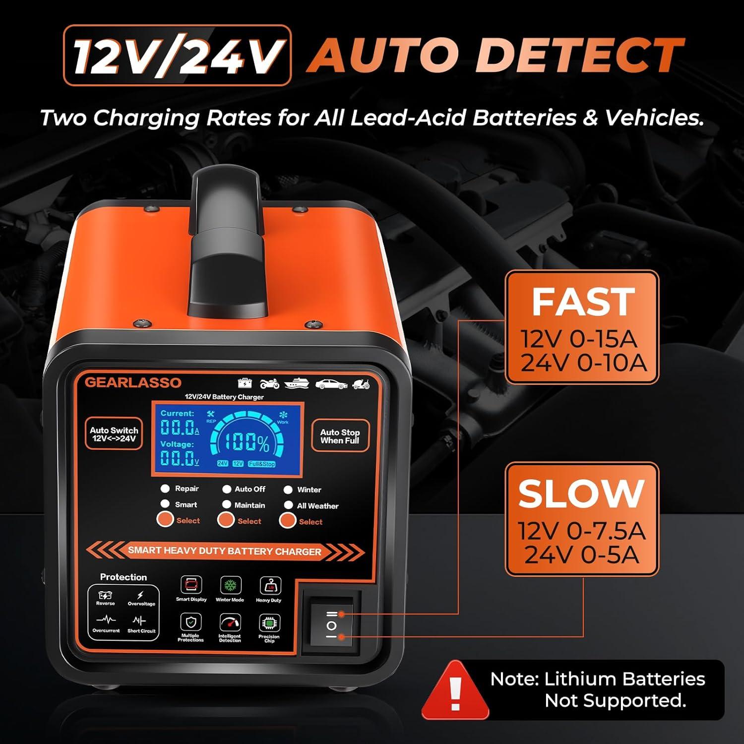 Cargador de Batería Inteligente GEARLASSO 12V 24V 15A