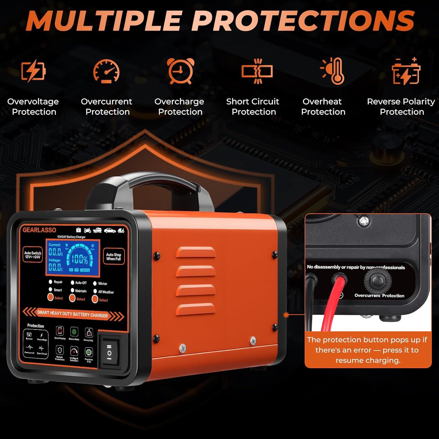 Cargador de Batería Inteligente GEARLASSO 12V 24V 15A