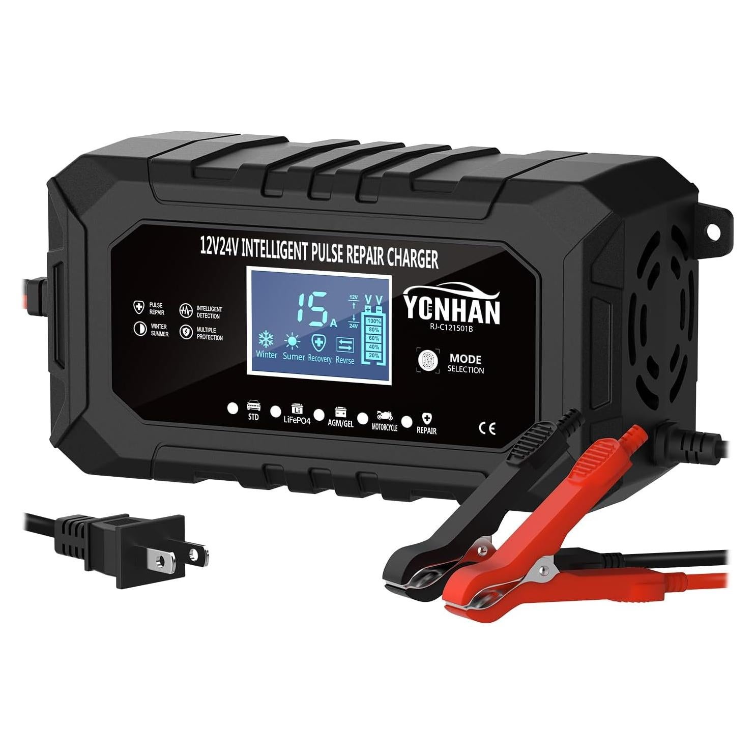 Cargador de Batería YONHAN 15A 12V/24V Inteligente Automático