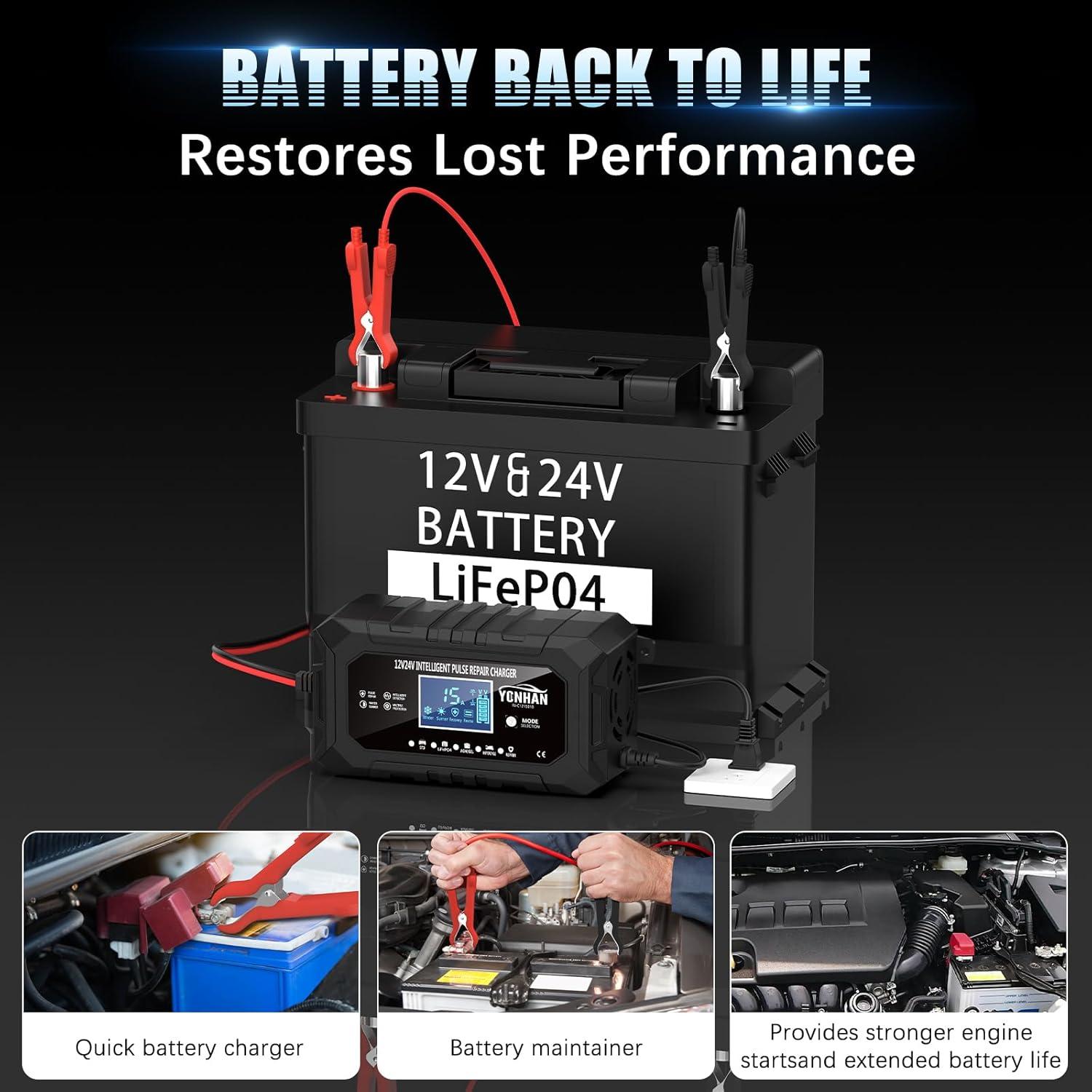 Cargador de Batería YONHAN 15A 12V/24V Inteligente Automático