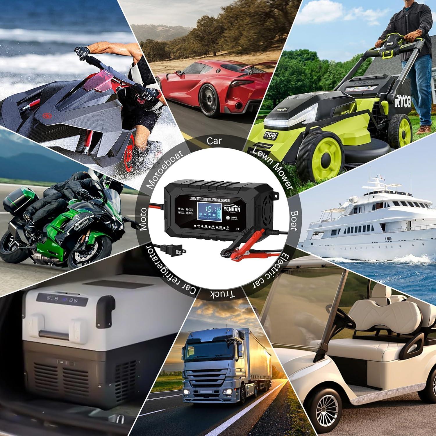 Cargador de Batería YONHAN 15A 12V/24V Inteligente Automático