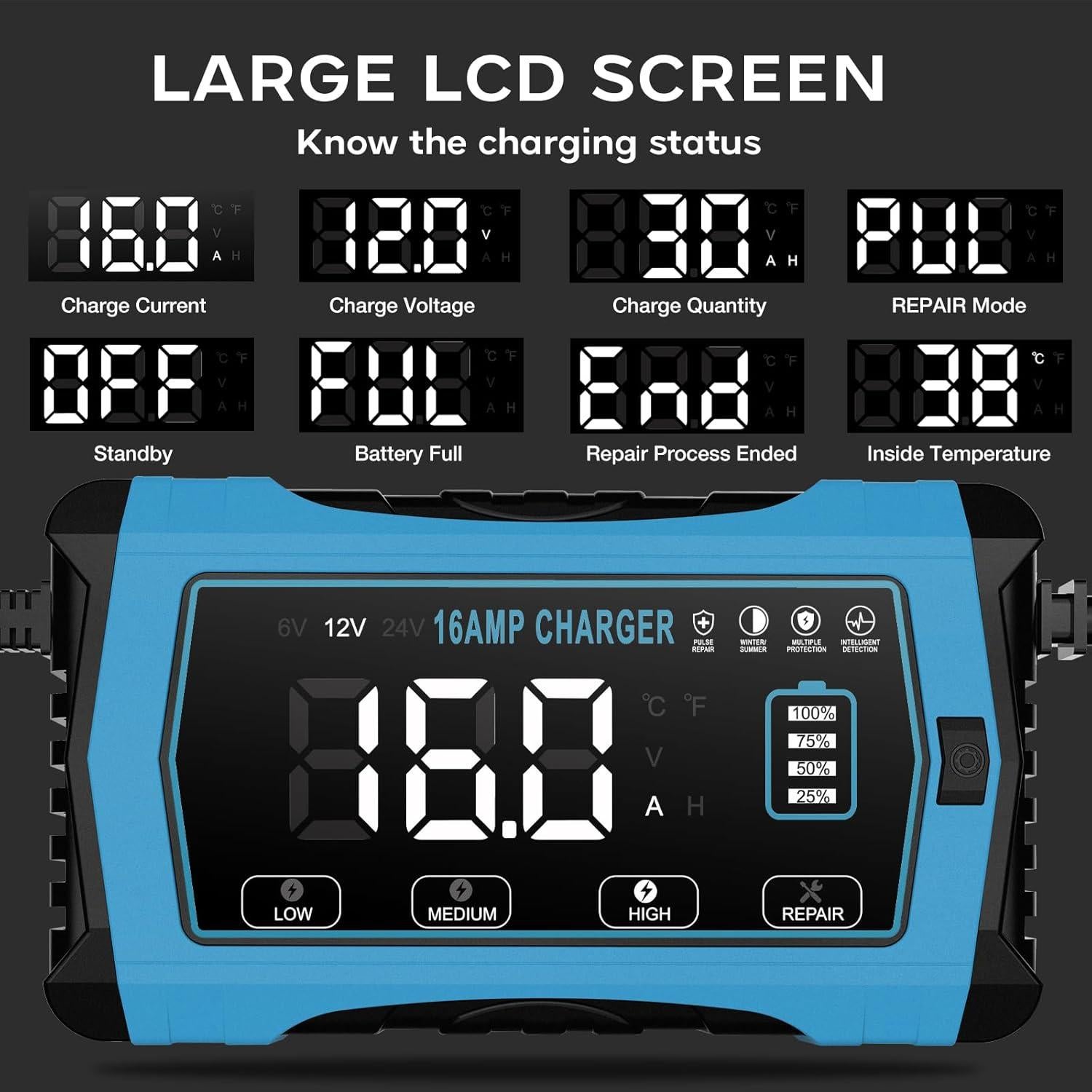 Cargador de Batería Inteligente 16A WPKJ 6V/12V/24V