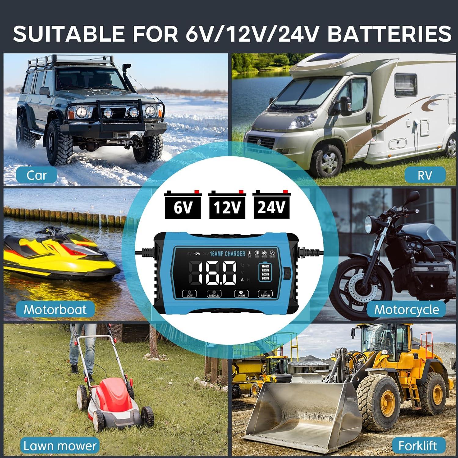 Cargador de Batería Inteligente 16A WPKJ 6V/12V/24V