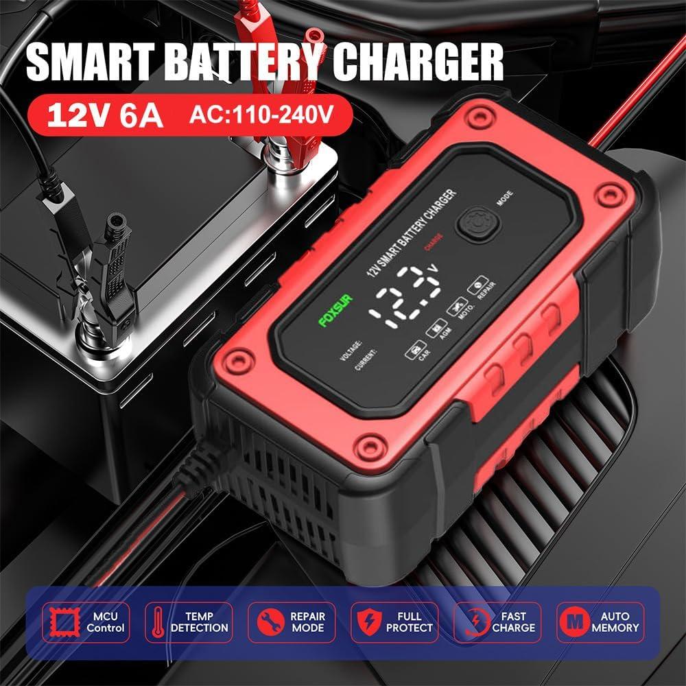 Cargador de Batería Inteligente 12V 6A HUIAIPAIC con Mantenedor