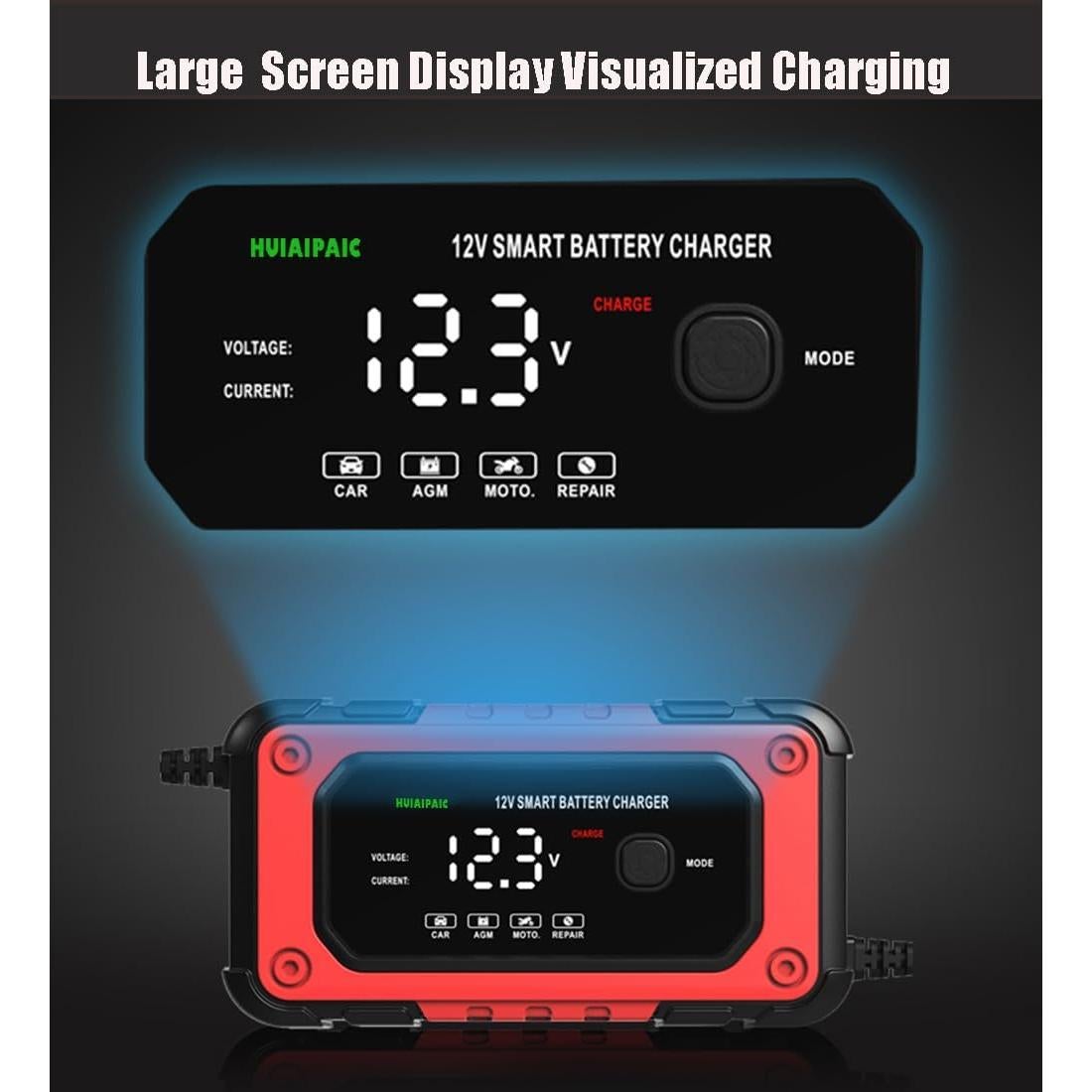 Cargador de Batería Inteligente 12V 6A HUIAIPAIC con Mantenedor