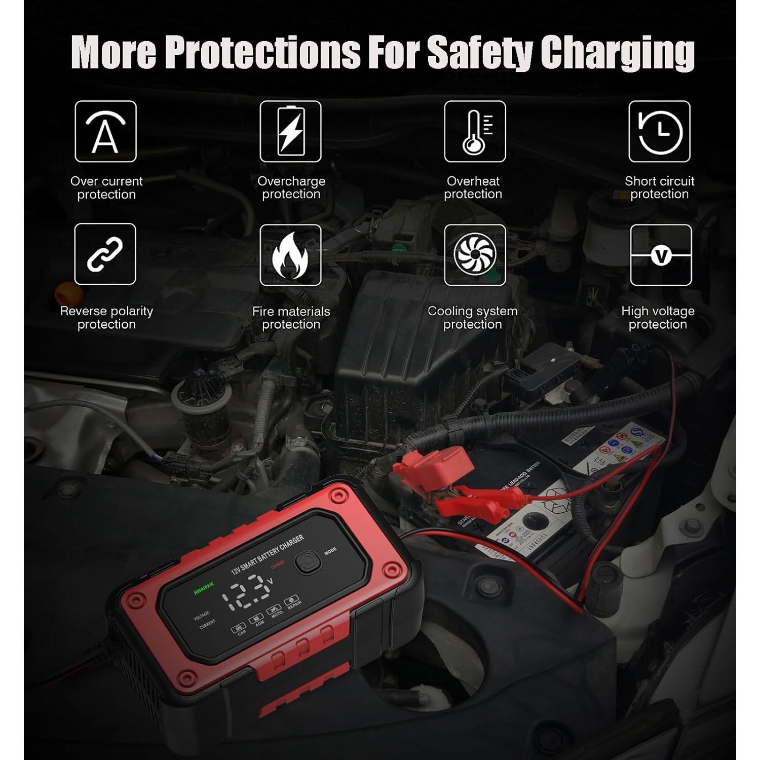 Cargador de Batería Inteligente 12V 6A HUIAIPAIC con Mantenedor