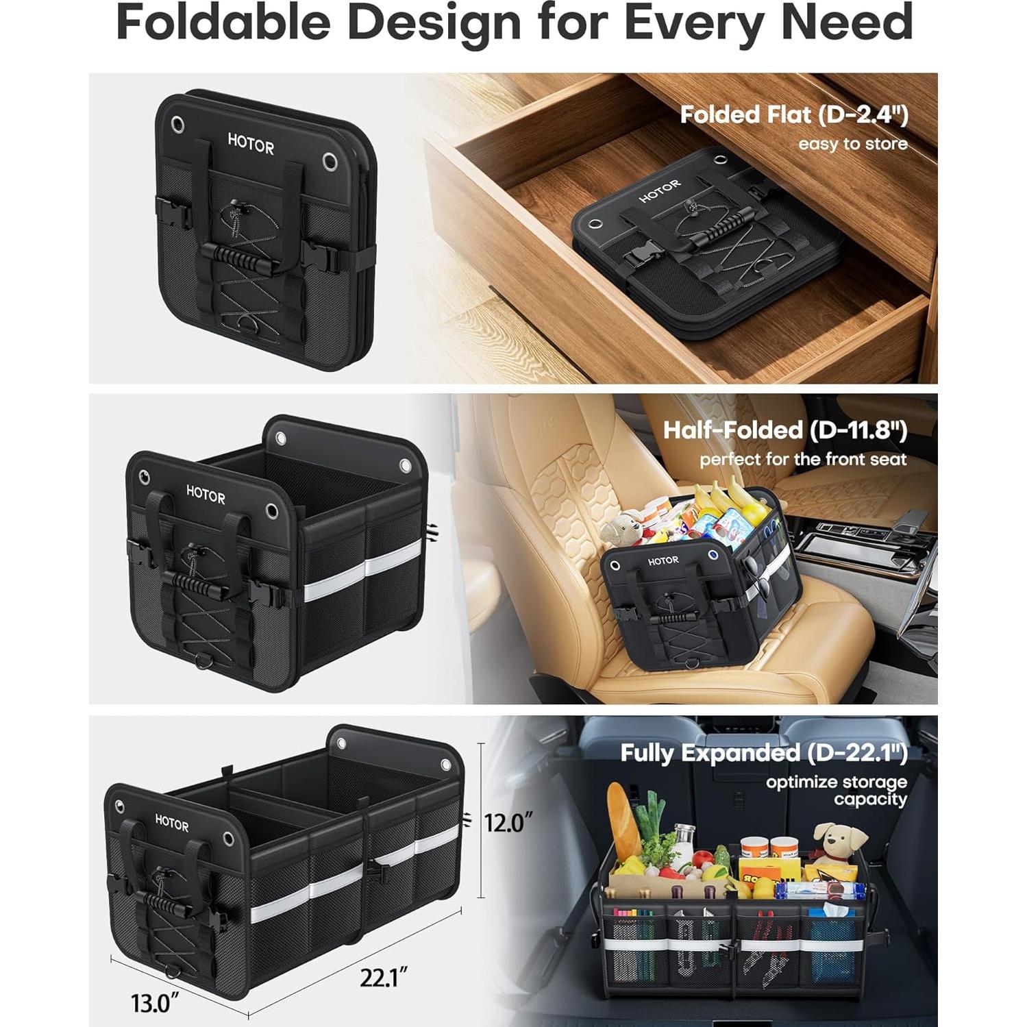 Organizador de Maletero HOTOR Plegable para SUV Negro 56x33x30 cm