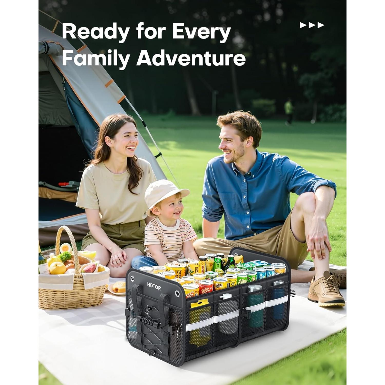 Organizador de Maletero HOTOR Plegable para SUV Negro 56x33x30 cm