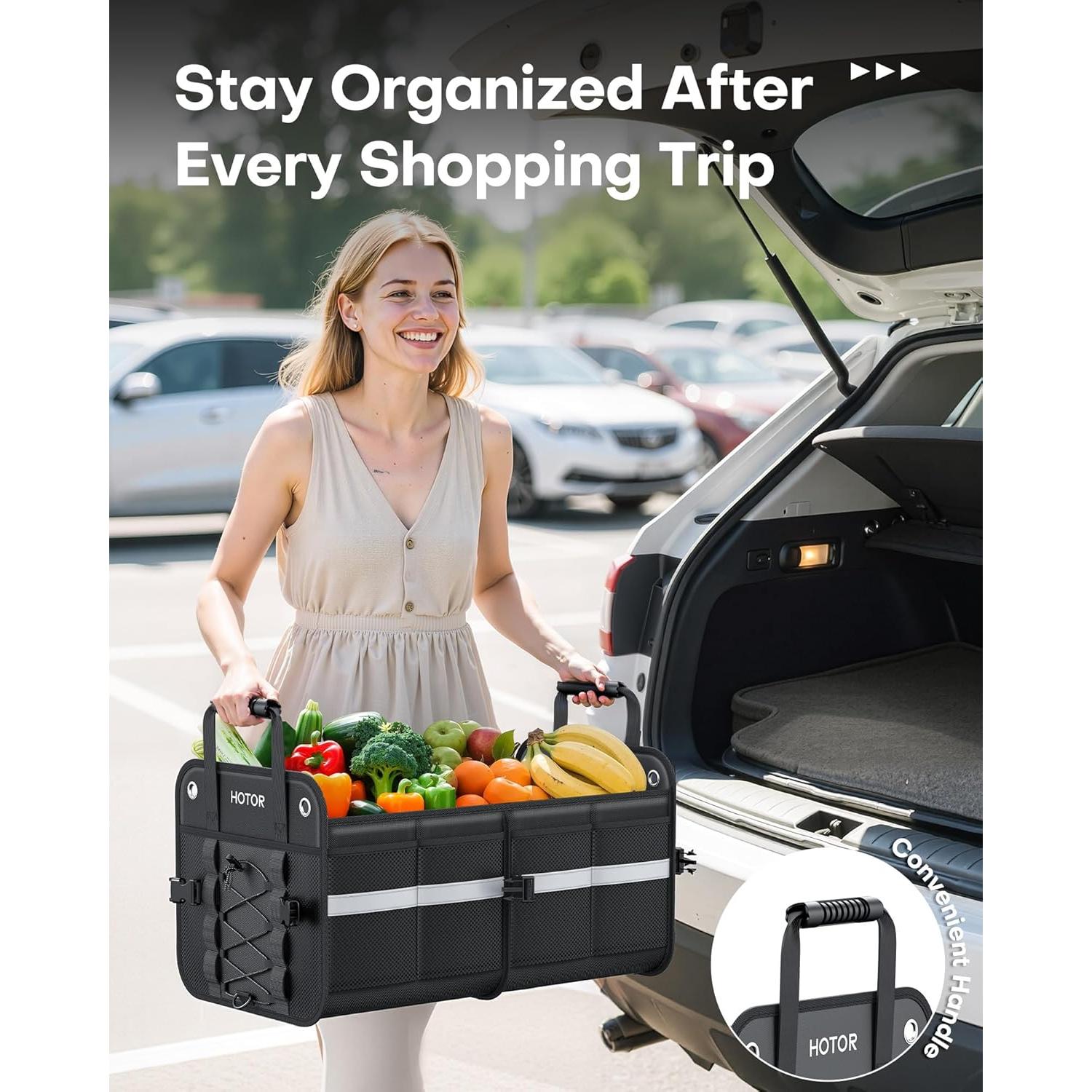 Organizador de Maletero HOTOR Plegable para SUV Negro 56x33x30 cm