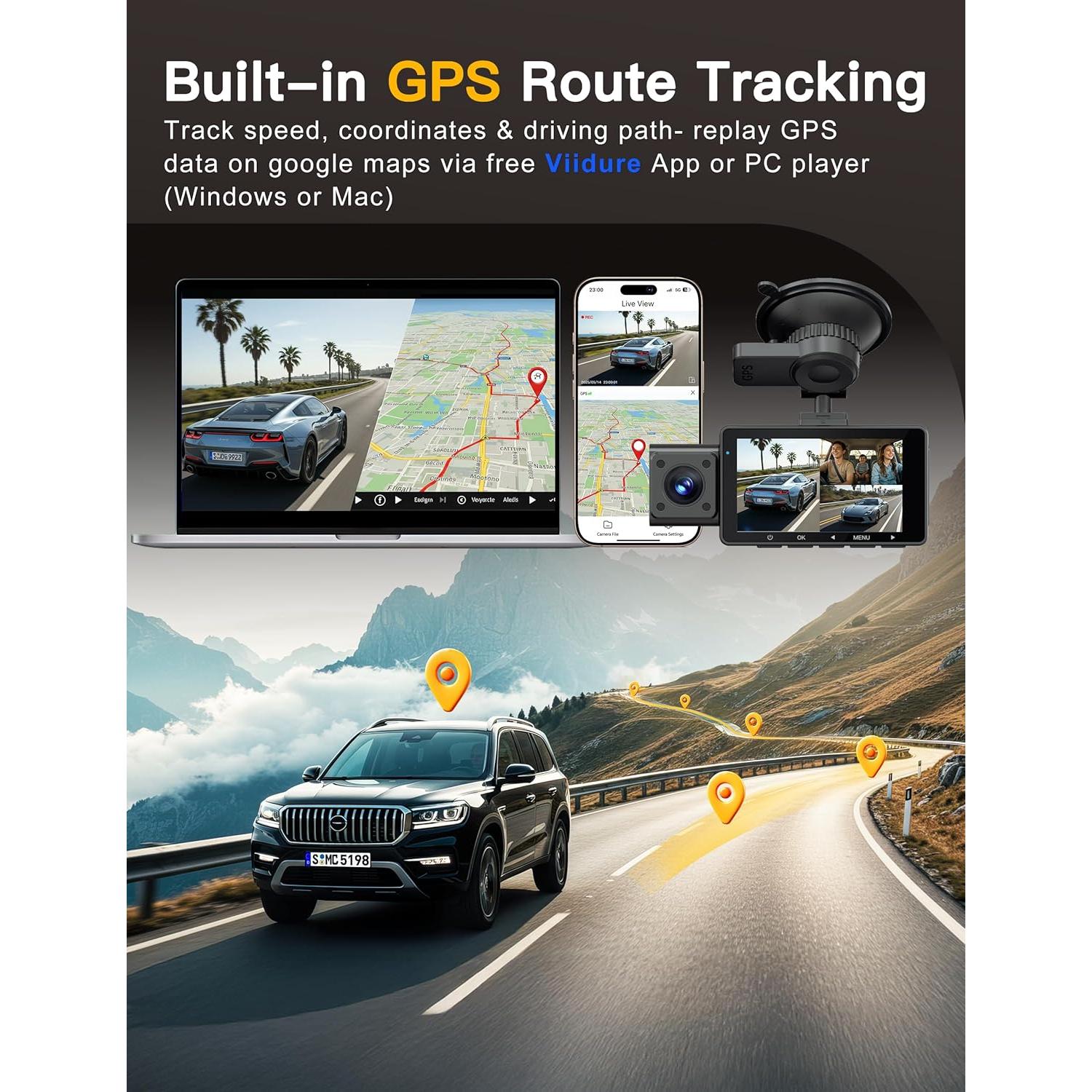 Cámara Dash 4K QCONTROL J08 Pro 3 Canales GPS WiFi 24/7