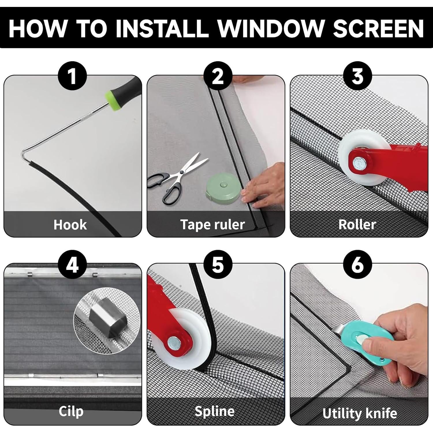 Kit de Reparación de Pantalla de Ventana Pmbqifay 121.9x452.1cm Negro