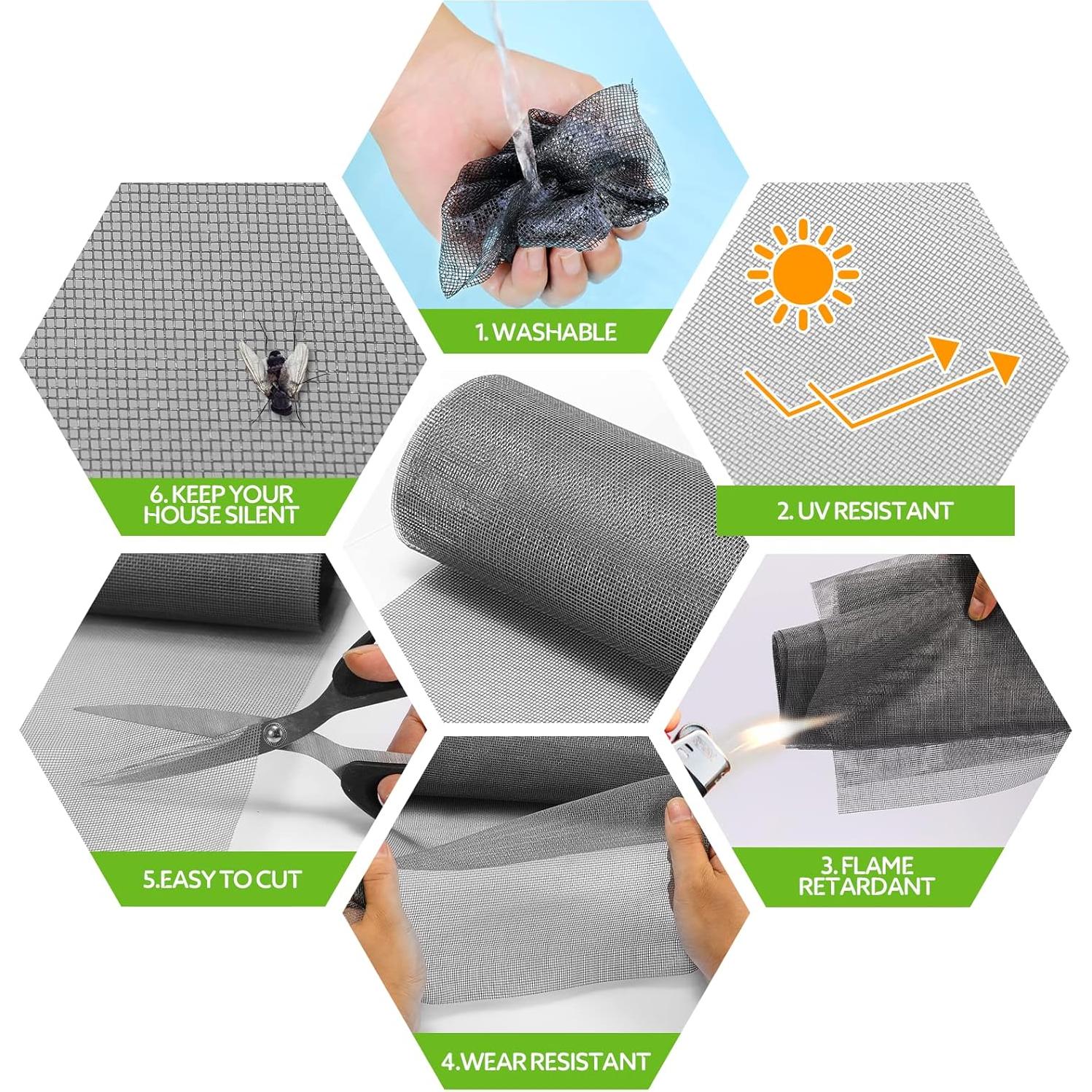 Kit de Reparación de Pantallas de Ventana FLYZZZ 121.9x299.7cm Gris