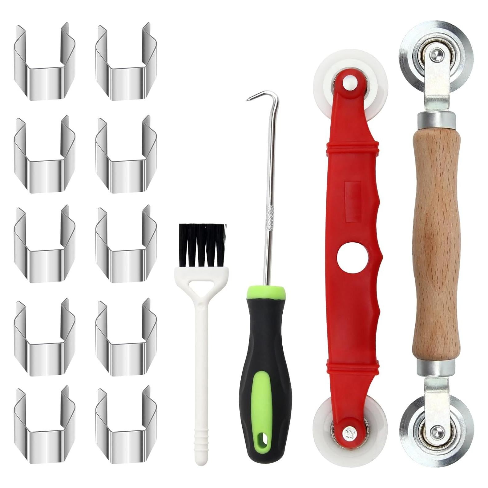 14PCS Window Screen Repair Kit, COITEK Mesh Screen Spline Roller Repair Tools Kit with 10PCS Screen Installer Clips, Screen Roller Tool, Metal and Plastic Spline Fixing Tool Kit for Window Screen