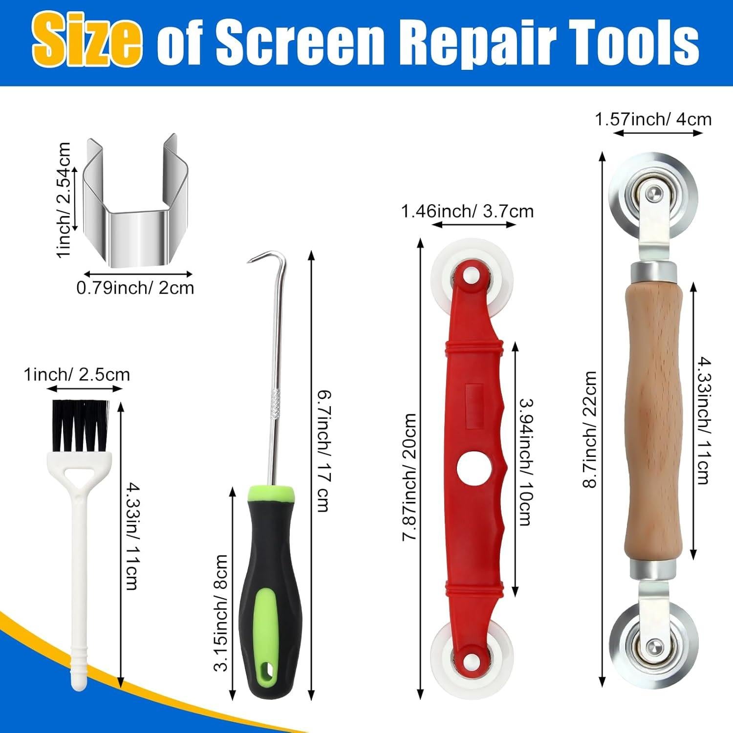 14PCS Window Screen Repair Kit, COITEK Mesh Screen Spline Roller Repair Tools Kit with 10PCS Screen Installer Clips, Screen Roller Tool, Metal and Plastic Spline Fixing Tool Kit for Window Screen