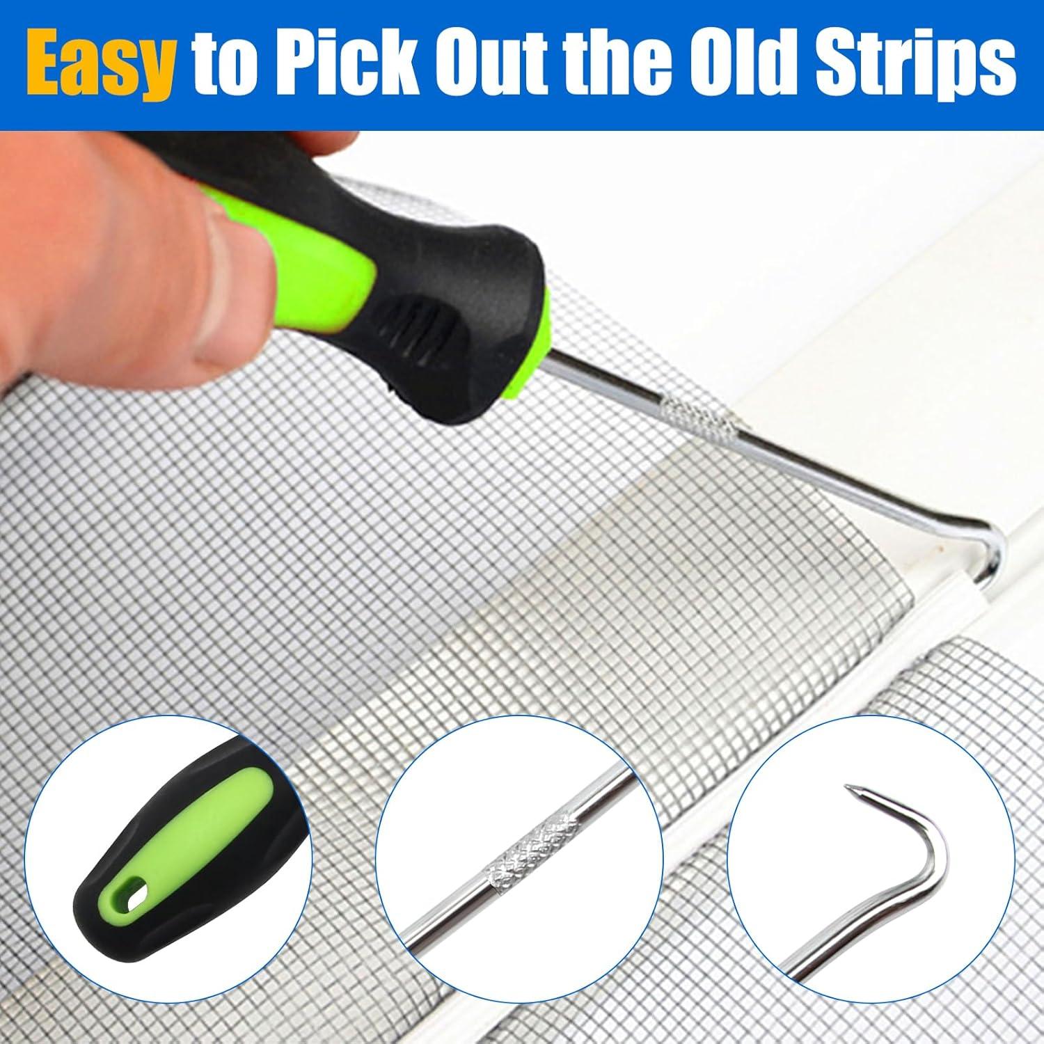 14PCS Window Screen Repair Kit, COITEK Mesh Screen Spline Roller Repair Tools Kit with 10PCS Screen Installer Clips, Screen Roller Tool, Metal and Plastic Spline Fixing Tool Kit for Window Screen