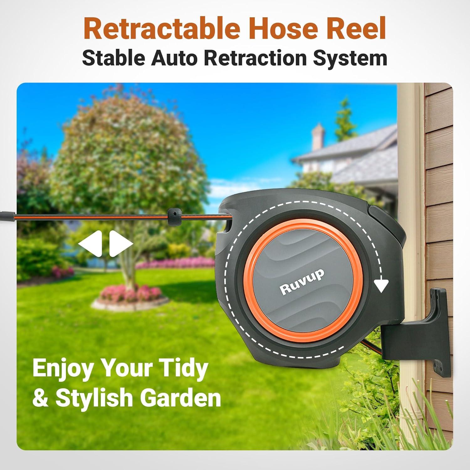Carrete de Manguera de Jardín Ruvup Retráctil 1/2" 33.5m