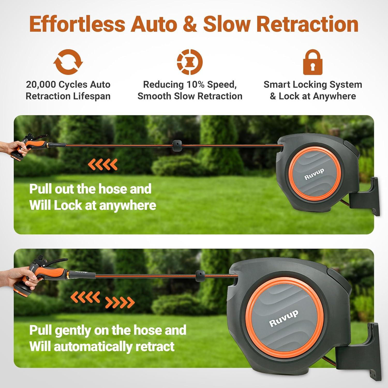 Carrete de Manguera de Jardín Ruvup Retráctil 1/2" 33.5m