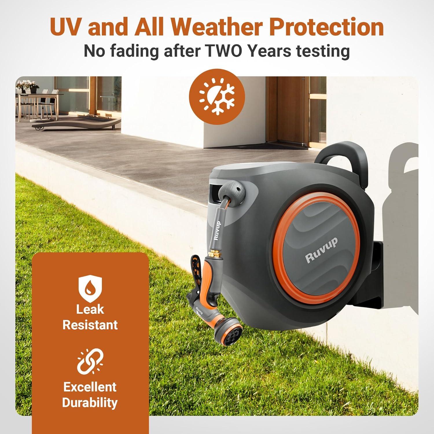 Carrete de Manguera de Jardín Ruvup Retráctil 1/2" 33.5m