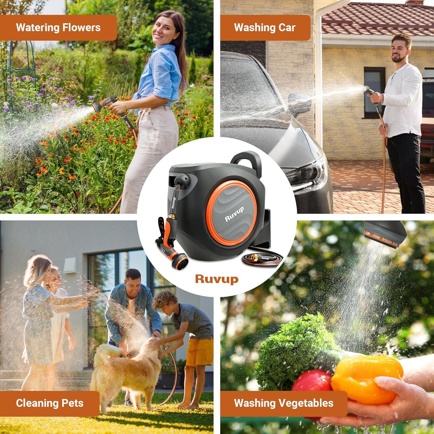 Carrete de Manguera de Jardín Ruvup Retráctil 1/2" 33.5m