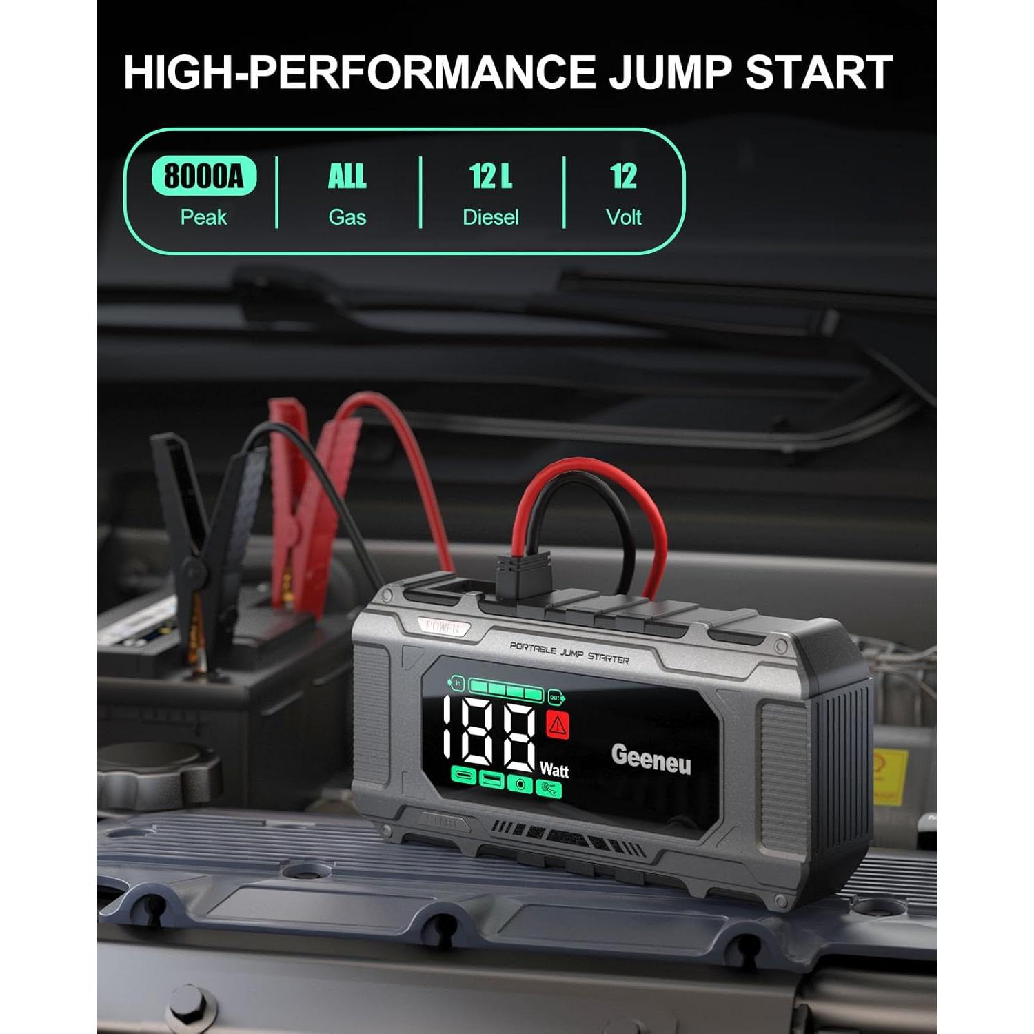 Arrancador de Batería Geeneu W26 8000A 65W Carga Rápida