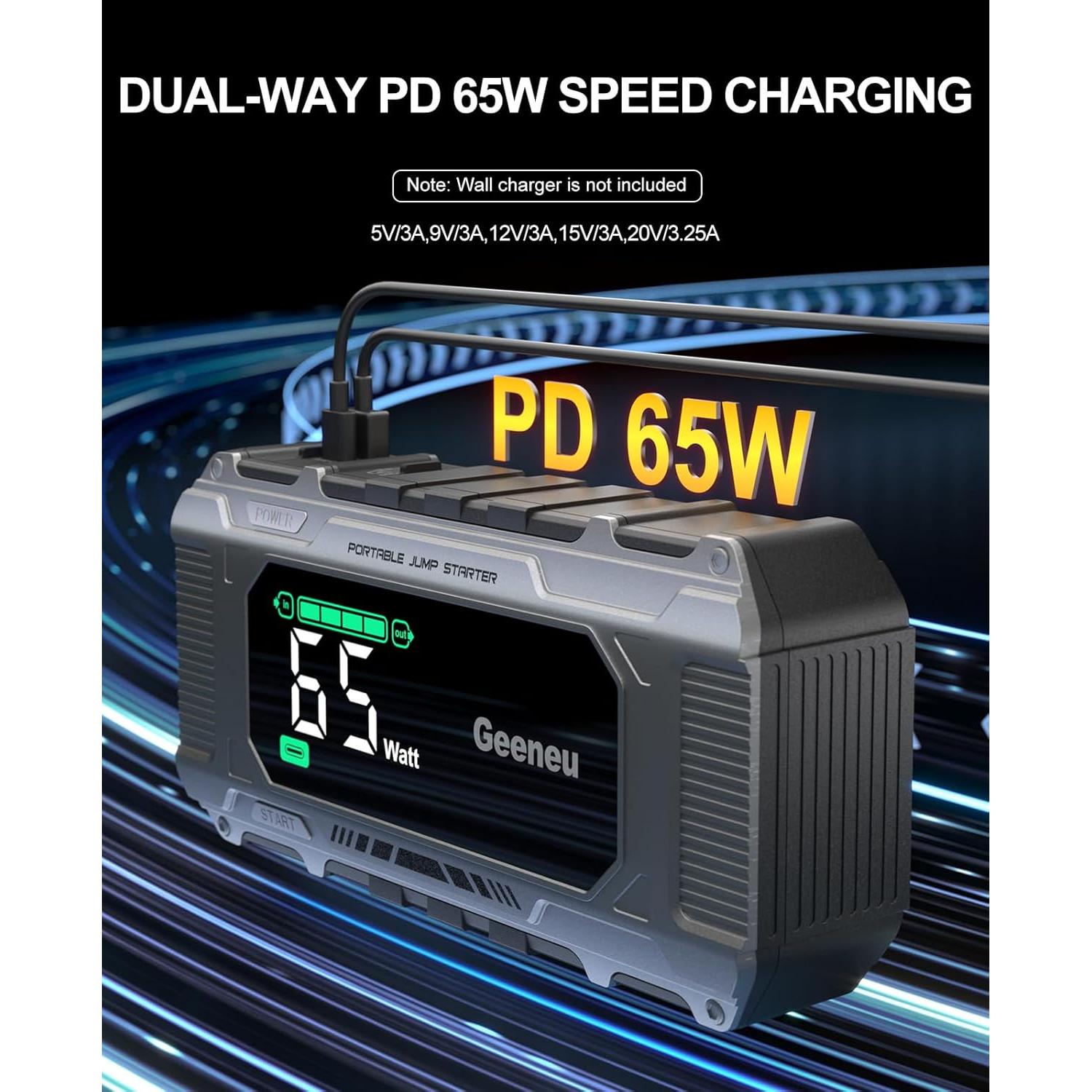 Arrancador de Batería Geeneu W26 8000A 65W Carga Rápida